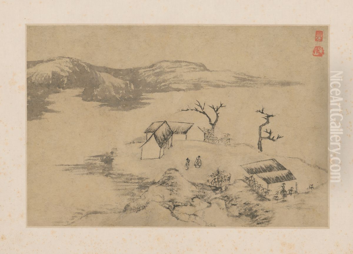 <<yuan ji shan shui ren wu tu ye>> Oil Painting by Shitao Daoji