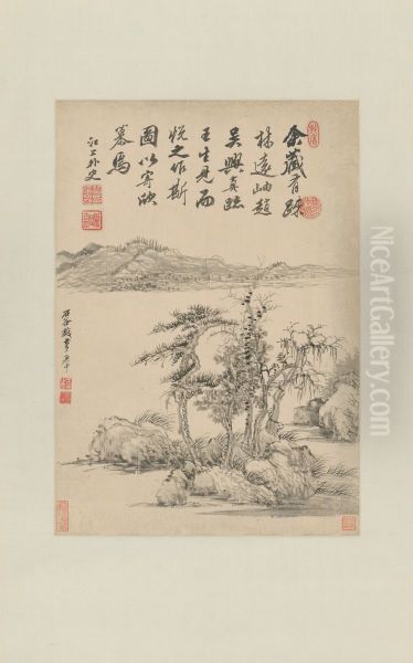 <<wang hui shu lin yuan xiu tu zhou>> Oil Painting by Wang Hui