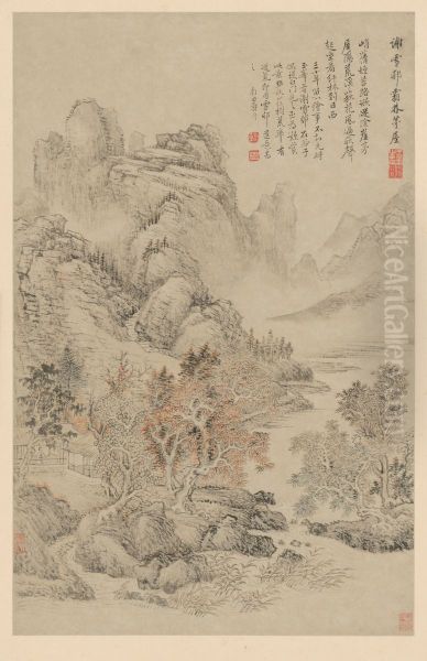 <<wang hui fang gu shan shui ce>> Oil Painting by Wang Hui