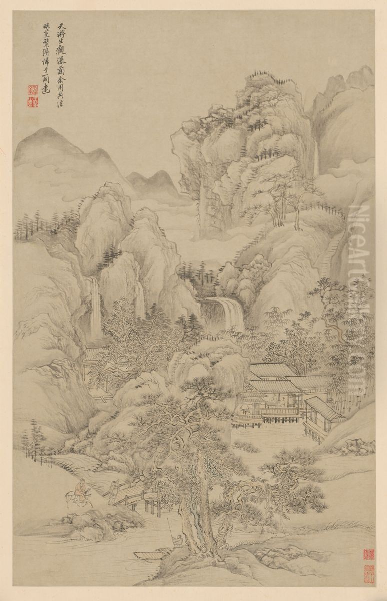 <<wang hui fang gu shan shui ce>> Oil Painting by Wang Hui