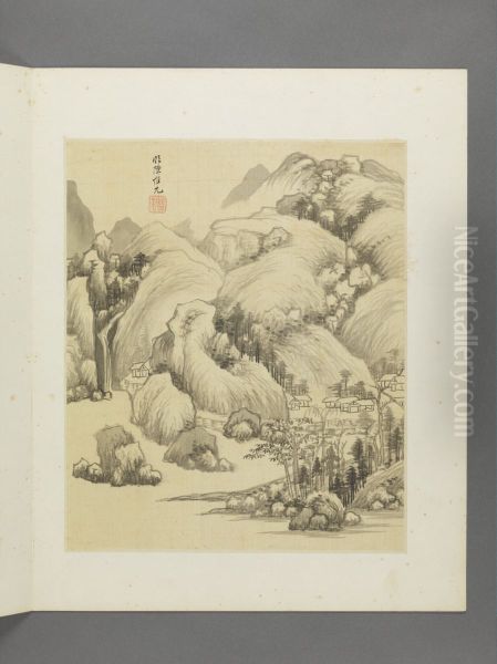<<wang jian fang gu shan shui ce>> Oil Painting by Wang Jian