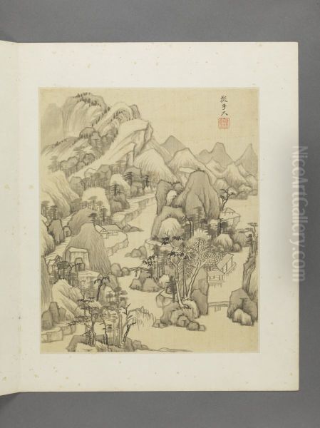 <<wang jian fang gu shan shui ce>> Oil Painting by Wang Jian