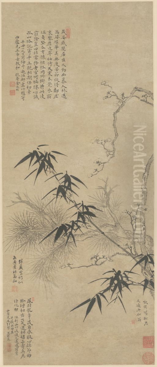 <<jin jun ming gui cang qin yi he zuo san you zhou>> Oil Painting by Jin Junming