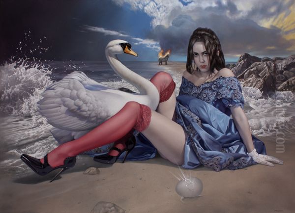 Leda and the Swan Oil Painting by Michael Maschka