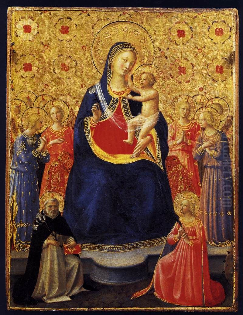 Madonna and Child Enthroned with Nine Angels and Saints Dominic and Catherine of Alexandria Oil Painting by Fra Angelico