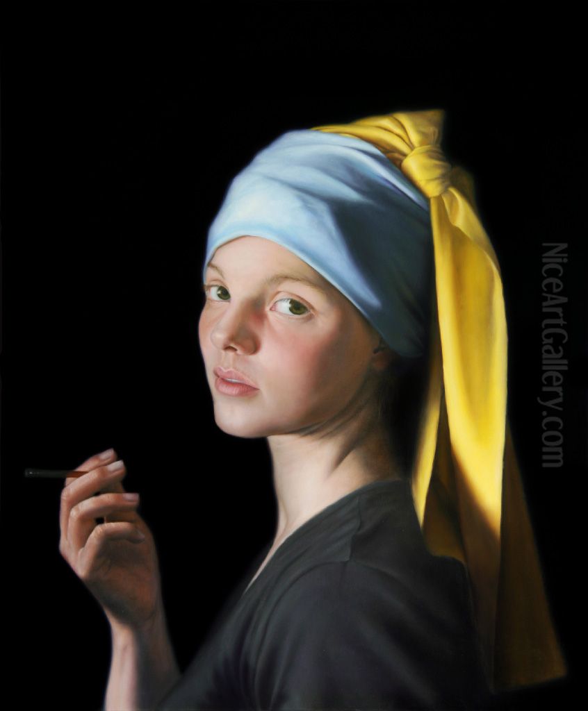 Girl with... (portrait of Frederike Hoppner) Oil Painting by Michal Ozibko
