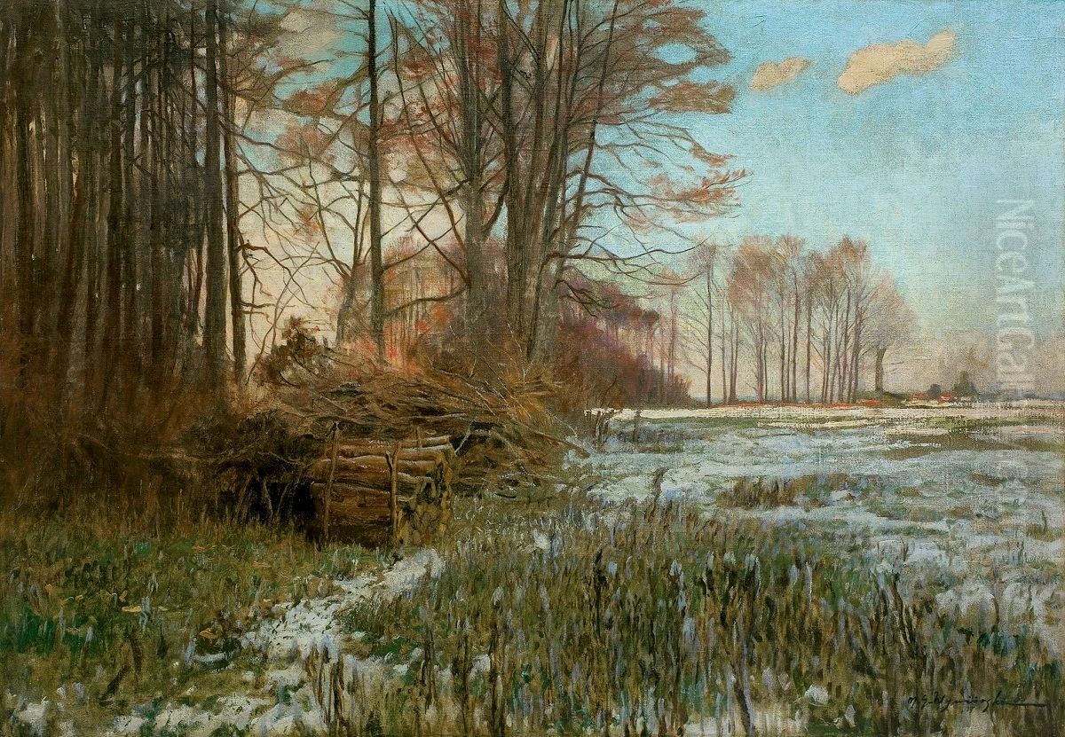 Zimny poranek Oil Painting by Michal Gorstkin-Wywiorski