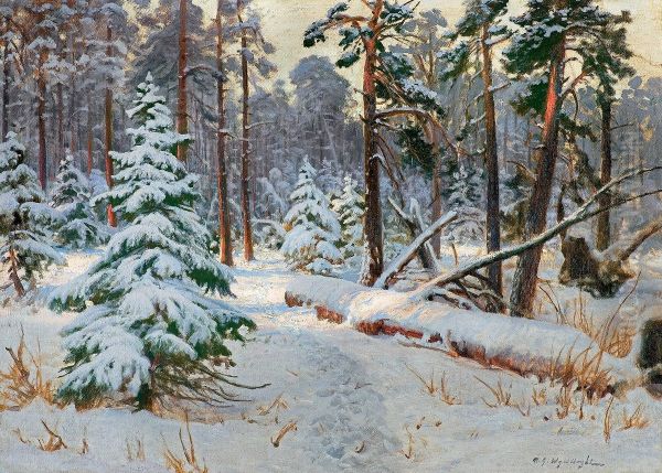 Las zima Oil Painting by Michal Gorstkin-Wywiorski