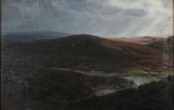 Heath landscape. (30 x 45 cm). Oil Painting by Hans Agersnap