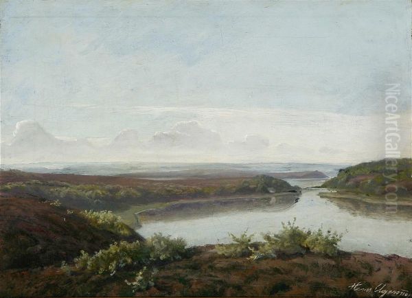 Landscape from Flynderso near Skive. Oil Painting by Hans Agersnap