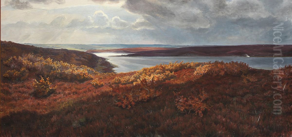 Oktoberdag med Solglimt i Hjerl Hedeplantage. Oil Painting by Hans Agersnap