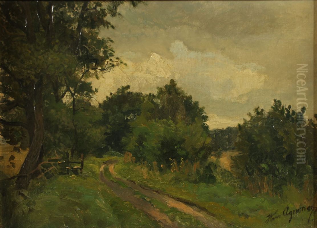 A road through the woods. Oil Painting by Hans Agersnap