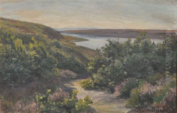 Landscape with a river. Oil Painting by Hans Agersnap