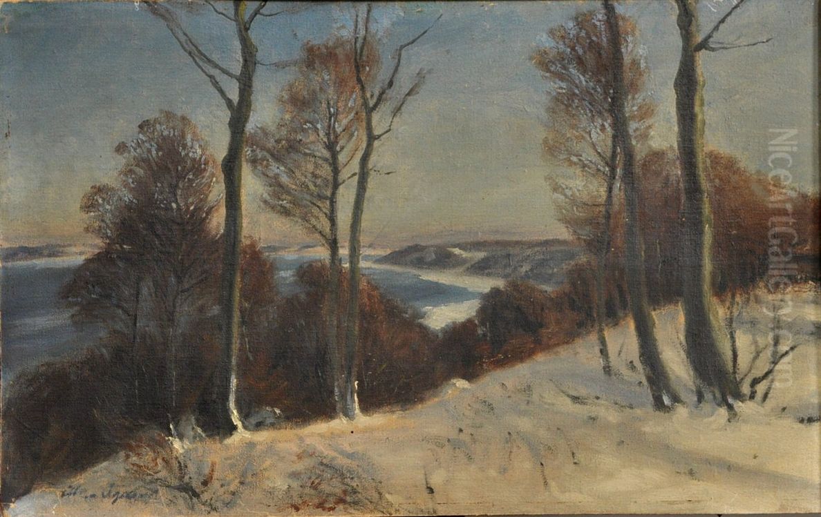 Winter landscape. (35 x 56 cm). Oil Painting by Hans Agersnap