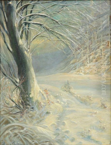 Winter landscape. (55 x 43 cm). Oil Painting by Hans Agersnap