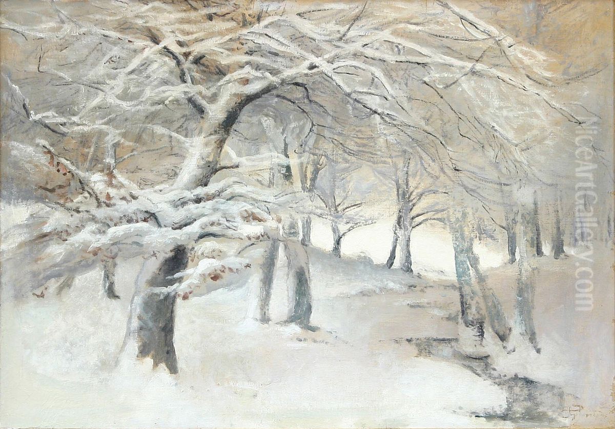 Winter landscape with trees. (61 x 86 cm). Oil Painting by Hans Agersnap