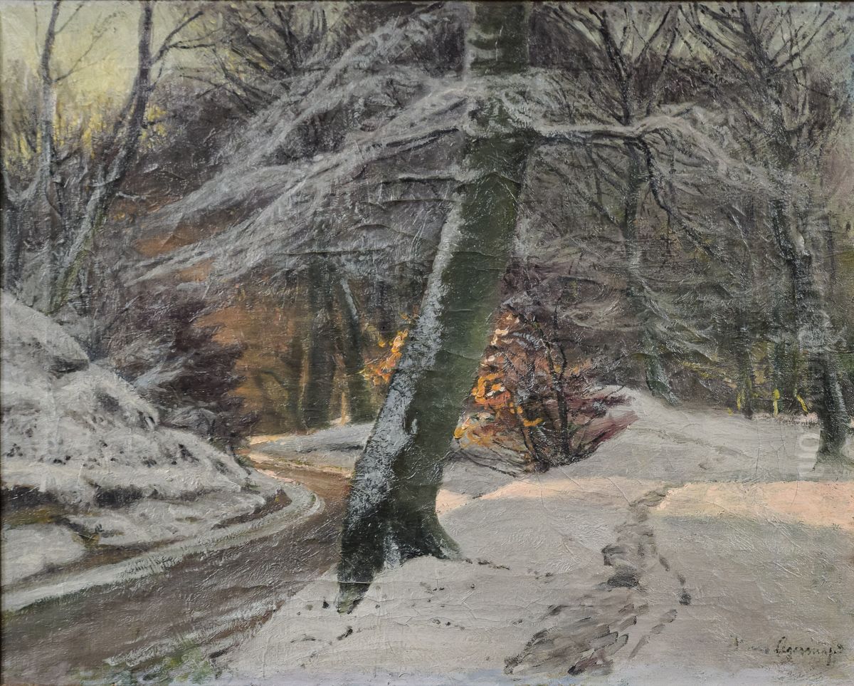 Winter landscape. (43 x 55 cm). Oil Painting by Hans Agersnap