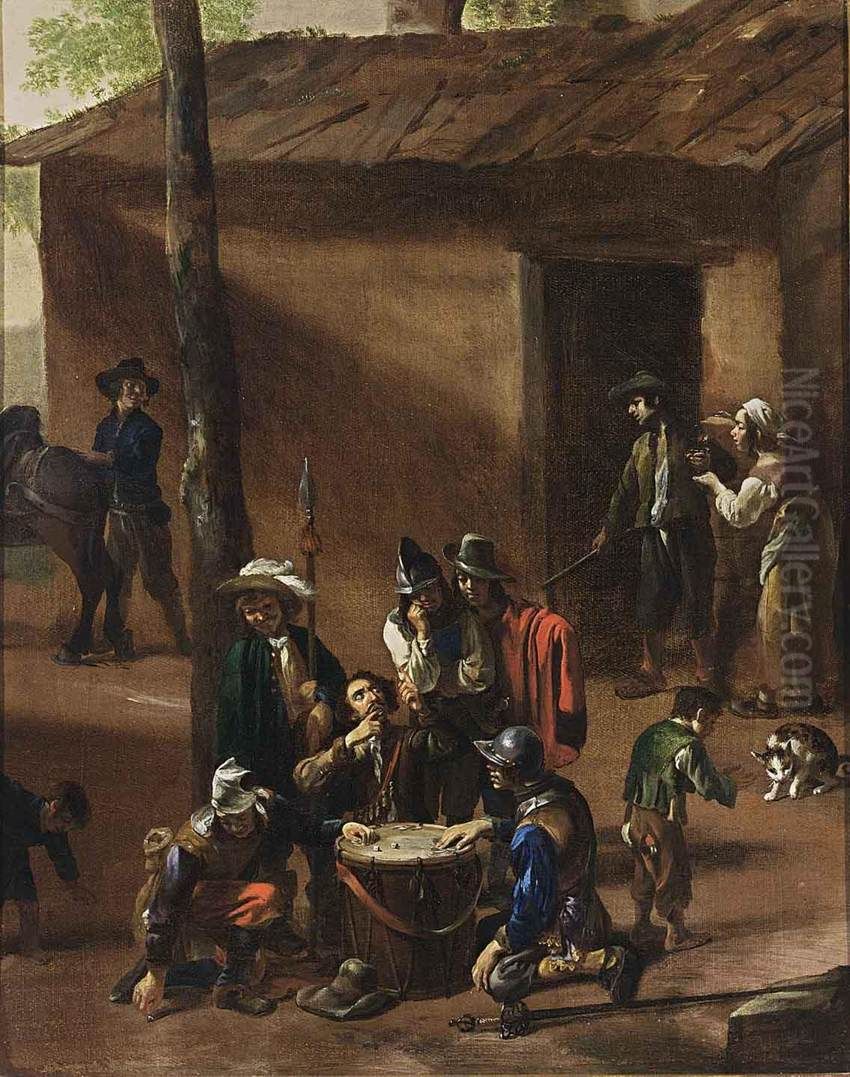 Soldiers Playing Dice Oil Painting by Michelangelo Cerquozzi