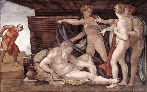 Drunkenness of Noah Oil Painting by Michelangelo Buonarroti