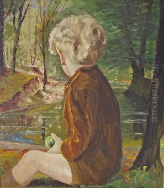 Child with an apple. Oil Painting by Christian Aigens