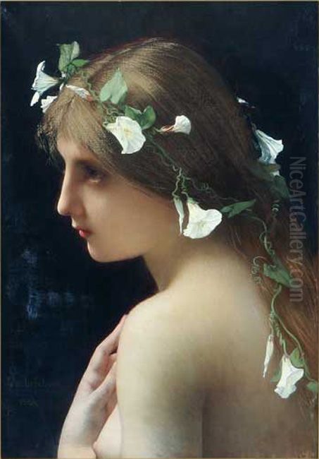 Nymph with morning glory flowers Oil Painting by Jules Lefebvre