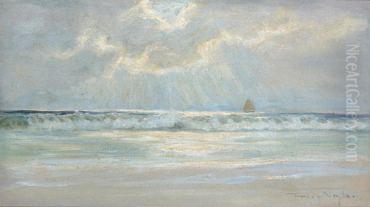 Sunrays through clouds over the sea. Oil Painting by Poul Friis Nybo