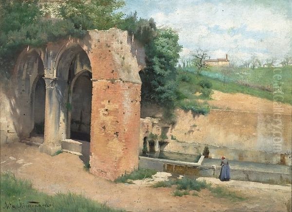 Water and antique Ruin, Italy Oil Painting by Asta Norregaard
