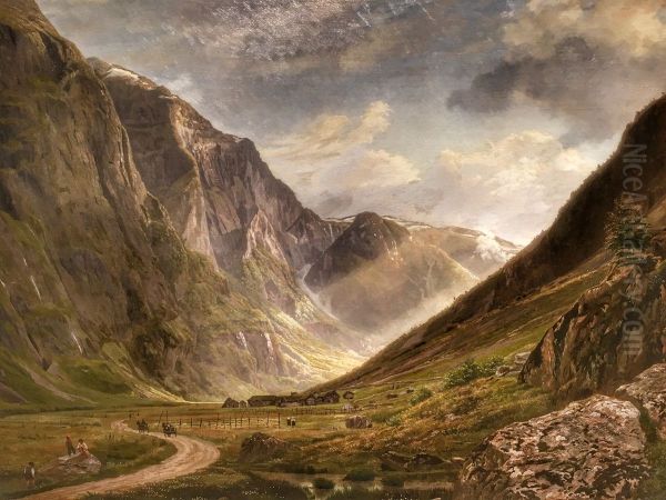 Naerodalen i Norge Oil Painting by Godtfred Rump