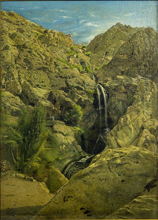 Dogholoo Waterfall Oil Painting by Kamal-ol-molk