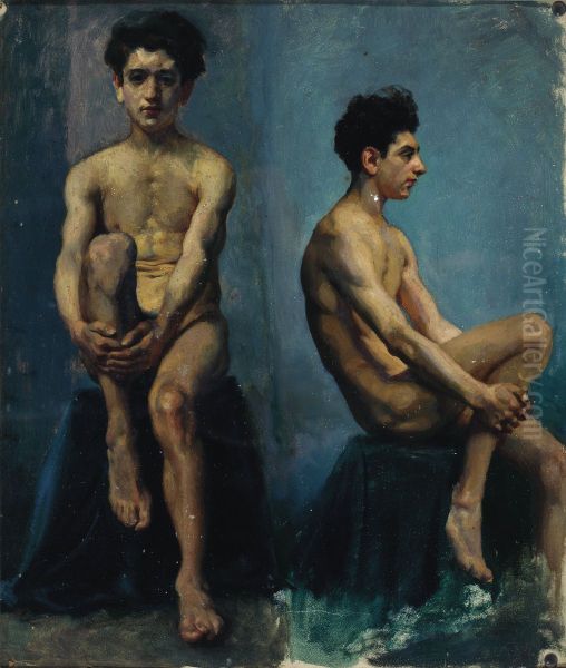 Sketch of a Man from the Front and the Side Oil Painting by Xu Beihong