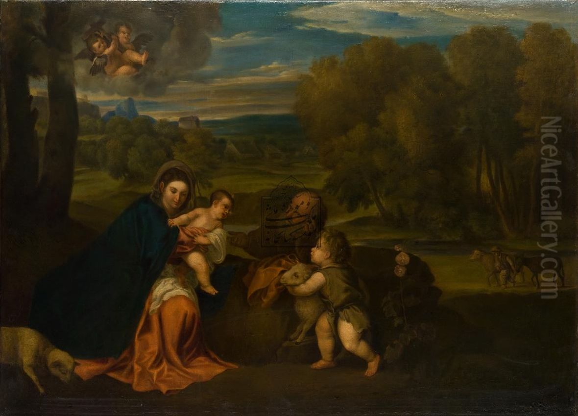 The Holy Family with the Infant St. John Oil Painting by Kamal-ol-molk