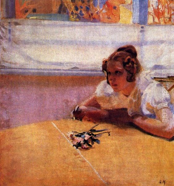 A Girl at a Table. Oil Painting by Oleksandr Murashko