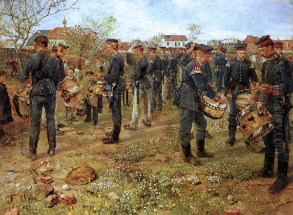 Bavarian Drummers Oil Painting by Fritz von Uhde