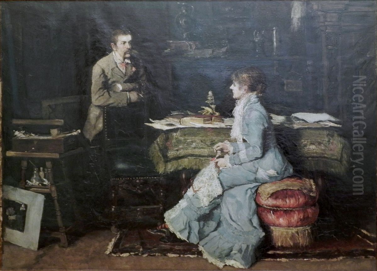 Im Atelier (Der Kunstler mit seiner Gattin) Oil Painting by Fritz von Uhde