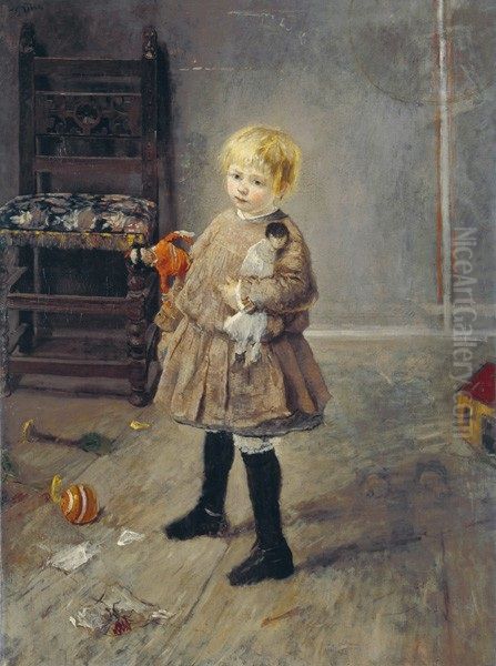 Kind mit Puppe Oil Painting by Fritz von Uhde