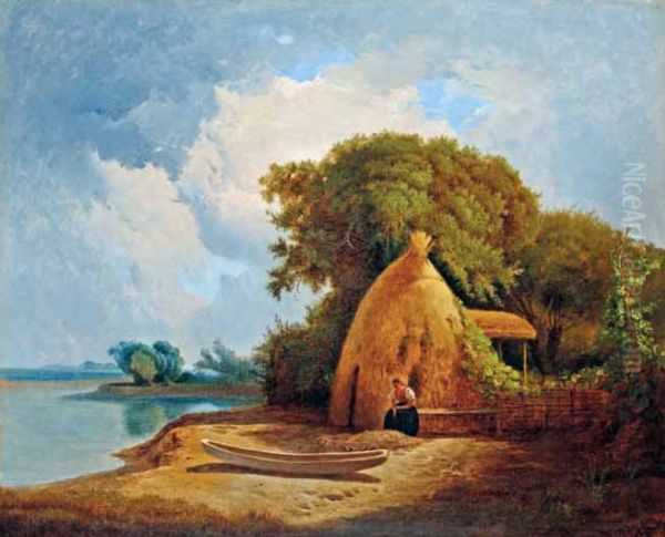 Landscape with the Lake Balaton Oil Painting by Ferenc Ujhazy