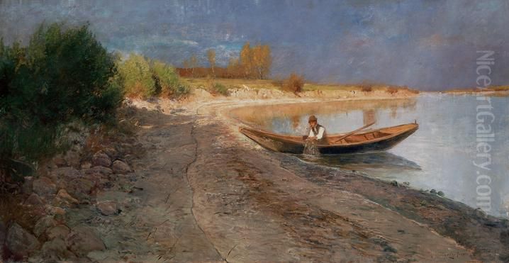 Fisherman Oil Painting by Ignac Ujvary