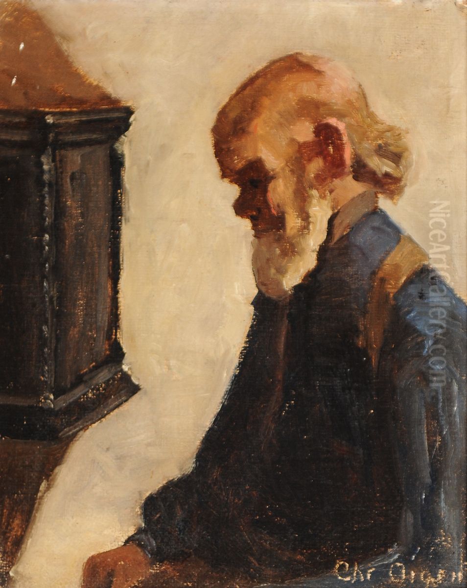 Gammel mand med hvidt skaeg. Oil Painting by Christian Aigens