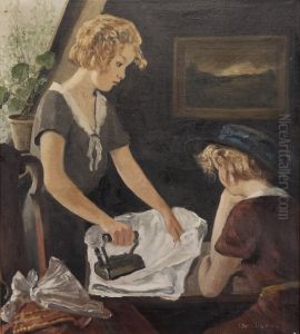 A young woman doing the ironing.