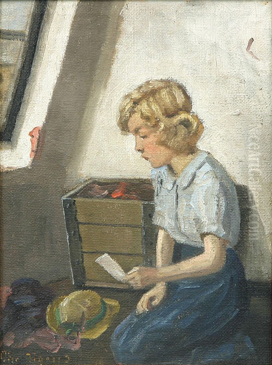 Interior with a girl. Oil Painting by Christian Aigens