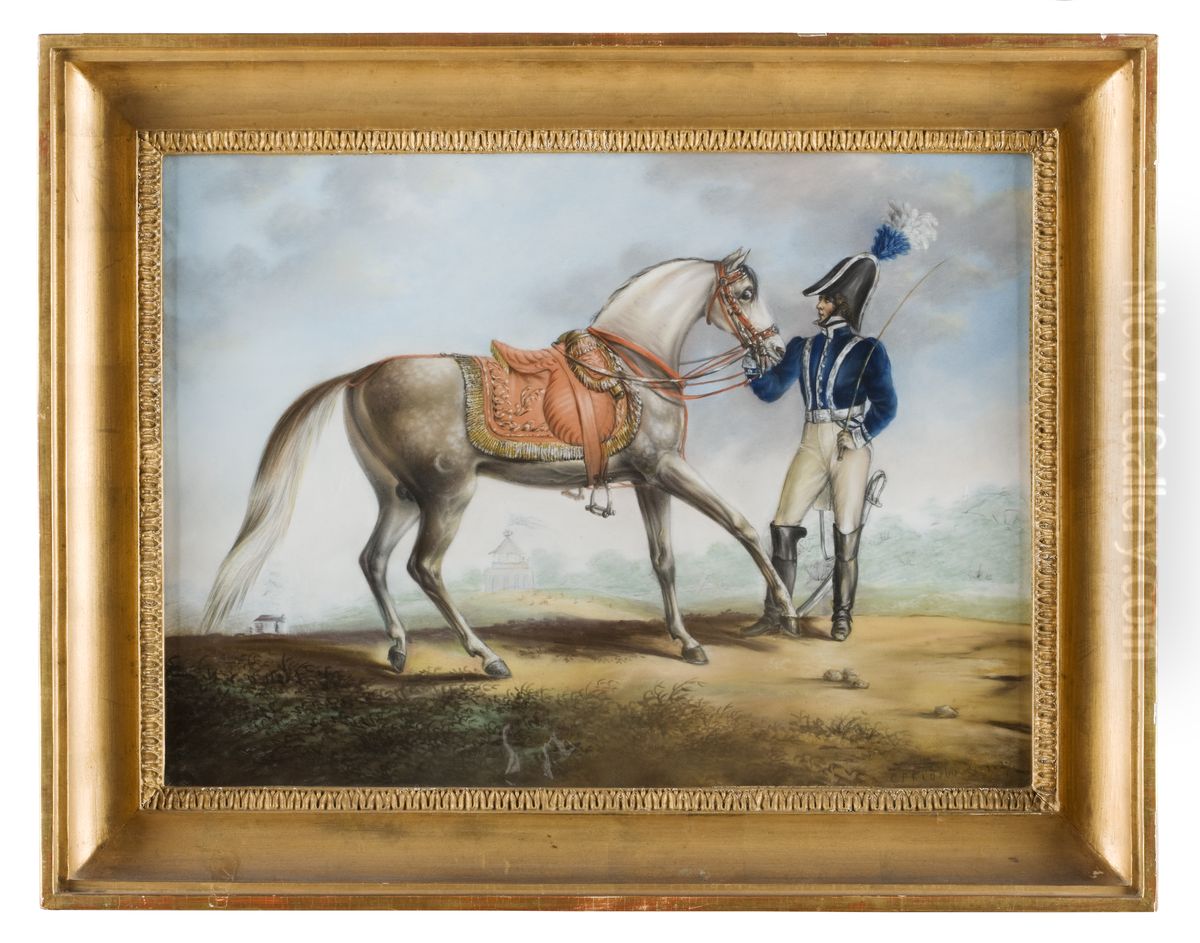Djurbild, hast Oil Painting by Carl Fredrik Kiorboe