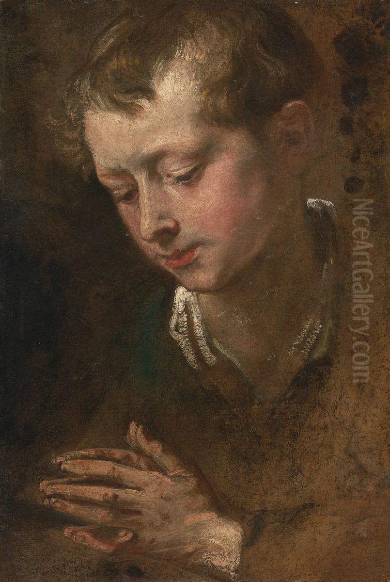 Head of a boy with clasped hands, a study for Suffer Little Children to Come unto Me Oil Painting by Sir Anthony Van Dyck