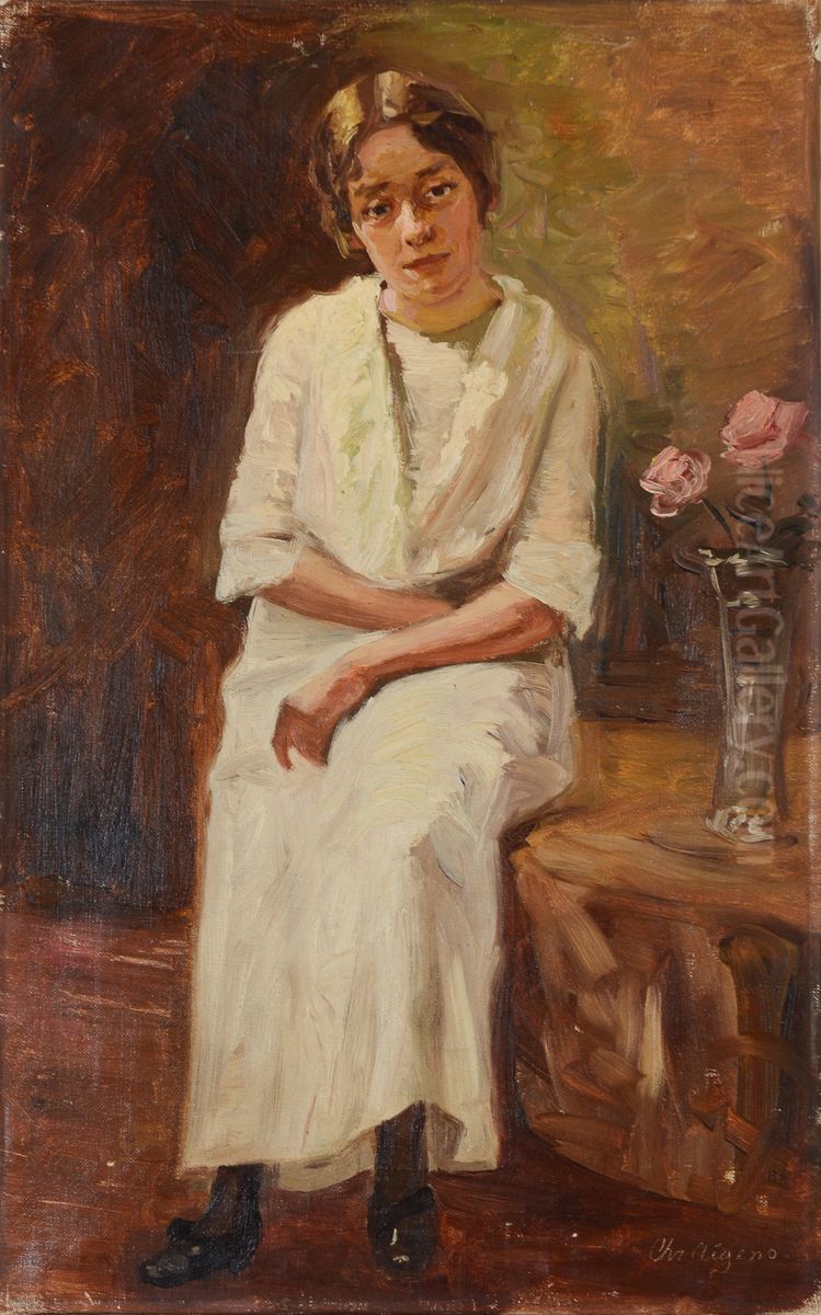 Kvindelig model. Oil Painting by Christian Aigens