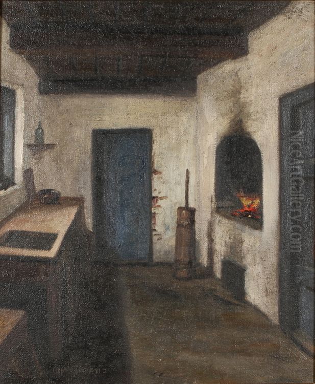 Kitchen interior. Oil Painting by Christian Aigens