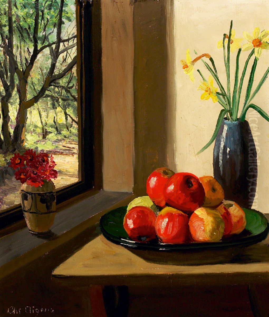Flowers and apples. Oil Painting by Christian Aigens