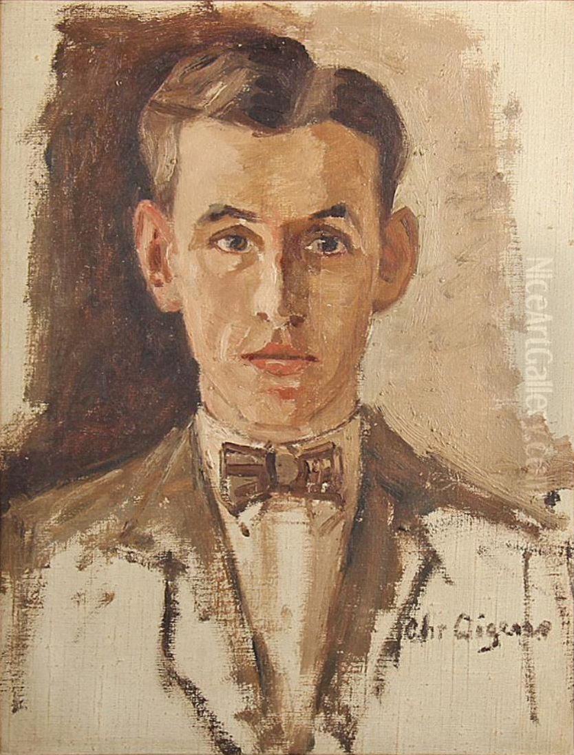 Portraet af en ung mand. Oil Painting by Christian Aigens