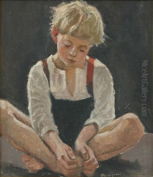 Portraet af lille dreng. Oil Painting by Christian Aigens