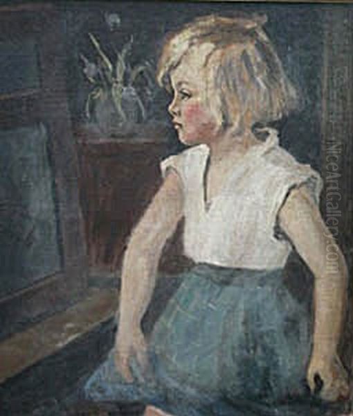 Portraet af ung pige. Oil Painting by Christian Aigens