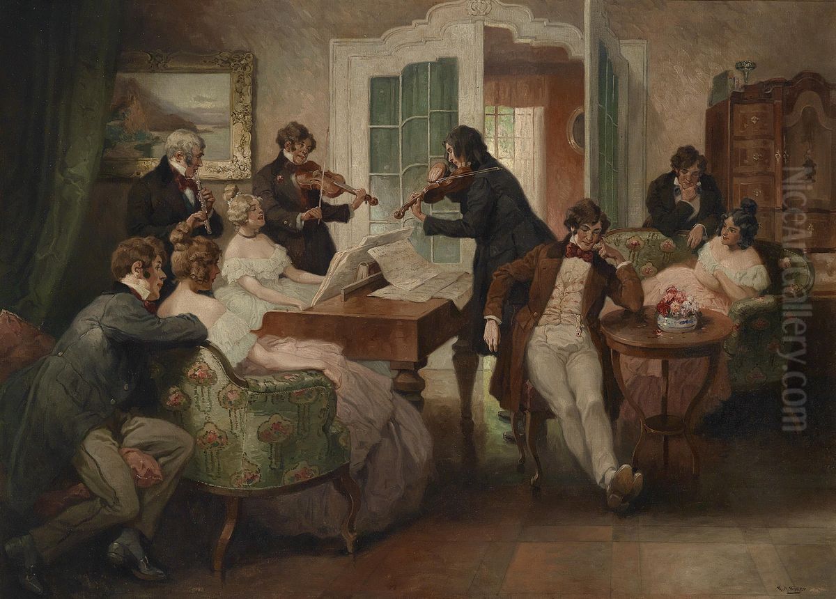 Hausmusik Oil Painting by Rudolf Alfred Hoger
