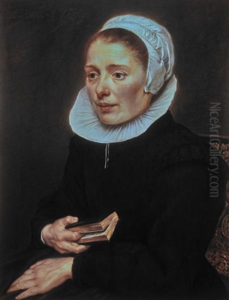 Portrait of a seated woman holding a book Oil Painting by Jan Hals